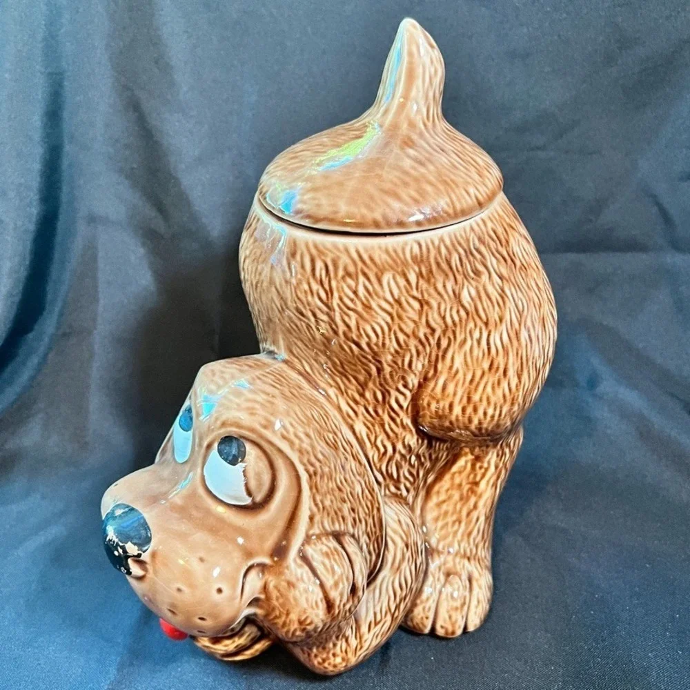 Vintage McCoy Thinking Dog Cookie Jar 0272 USA Brown Puppy Retro Kitchen Pottery